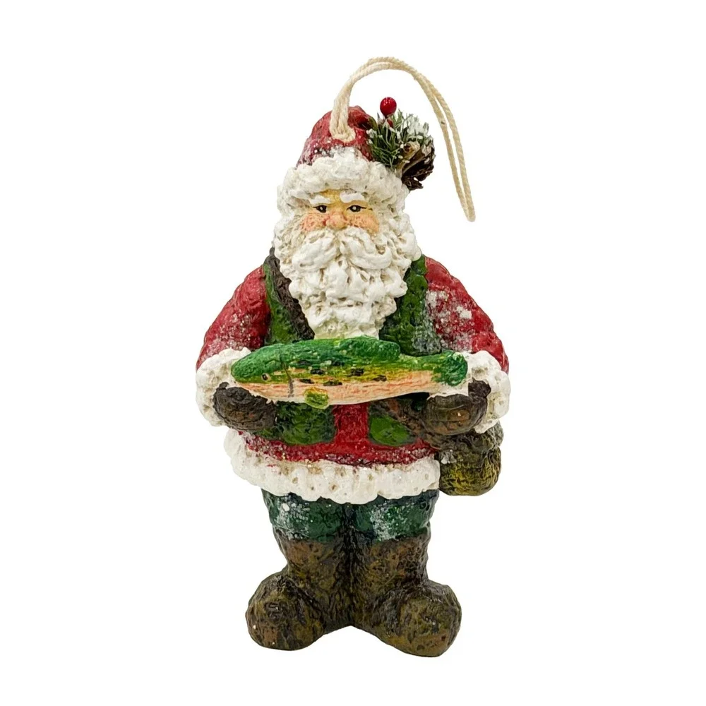 Vintage Fisherman Santa Claus Christmas Ornament 4.75